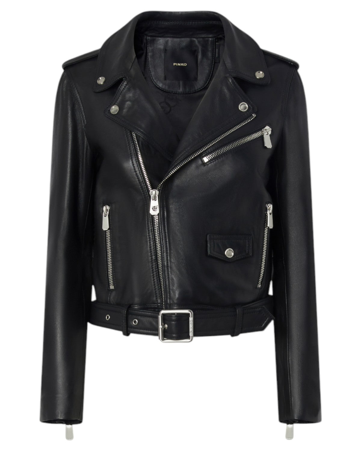 Giacca Biker in Morbida Nappa con Zip Asimmetrica-Pinko-Giacche-Vittorio Citro Boutique