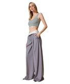 Pantaloni Wide Leg Gessati con Risvolto-Twinset-Pantaloni-Vittorio Citro Boutique