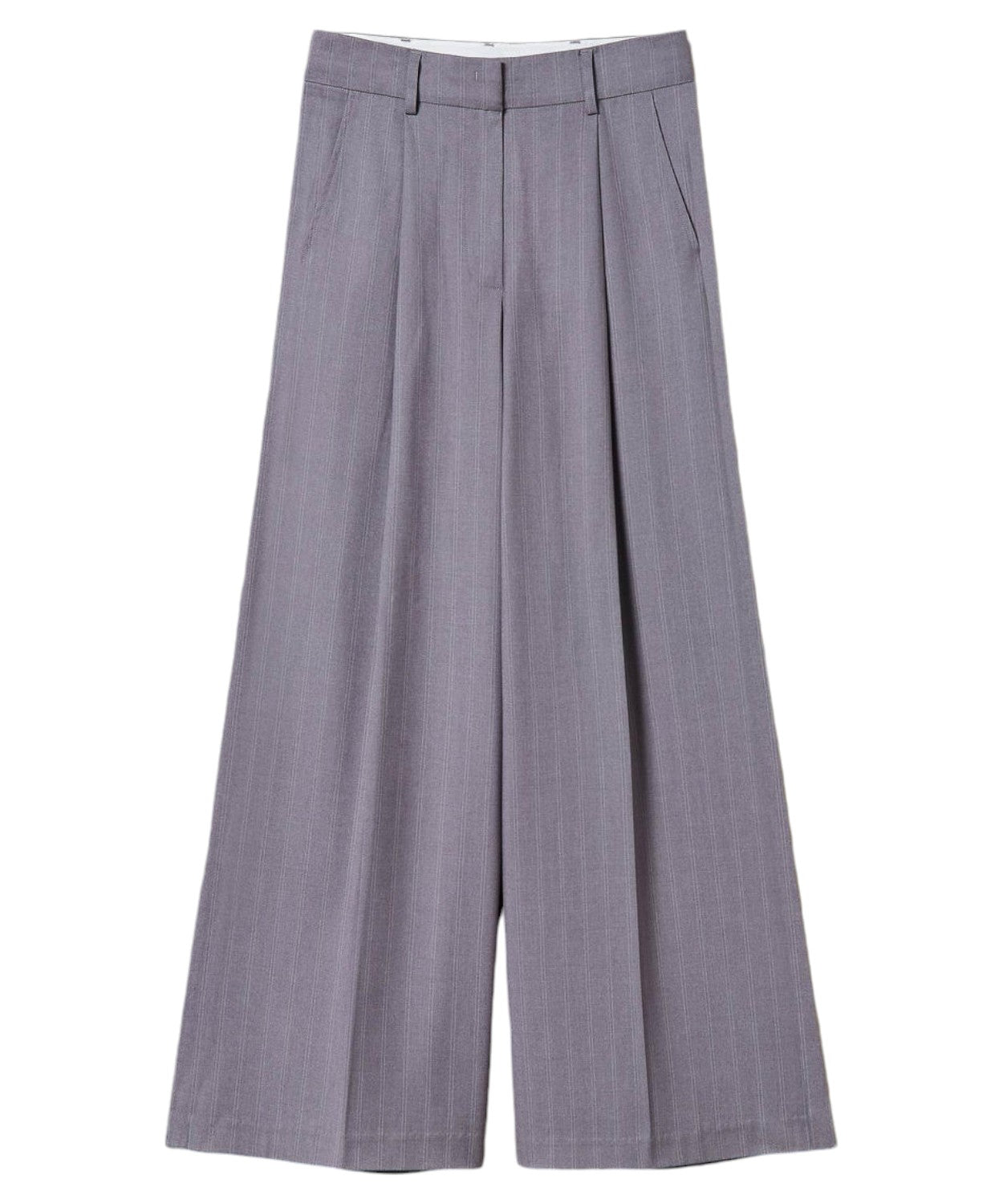 Pantaloni Wide Leg Gessati con Risvolto-Pantaloni-Twinset-Vittorio Citro Boutique