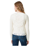 Giacca in Maglia Misto Lana Crochet con Chiusura Combaciata-Twinset-Maglieria-Vittorio Citro Boutique