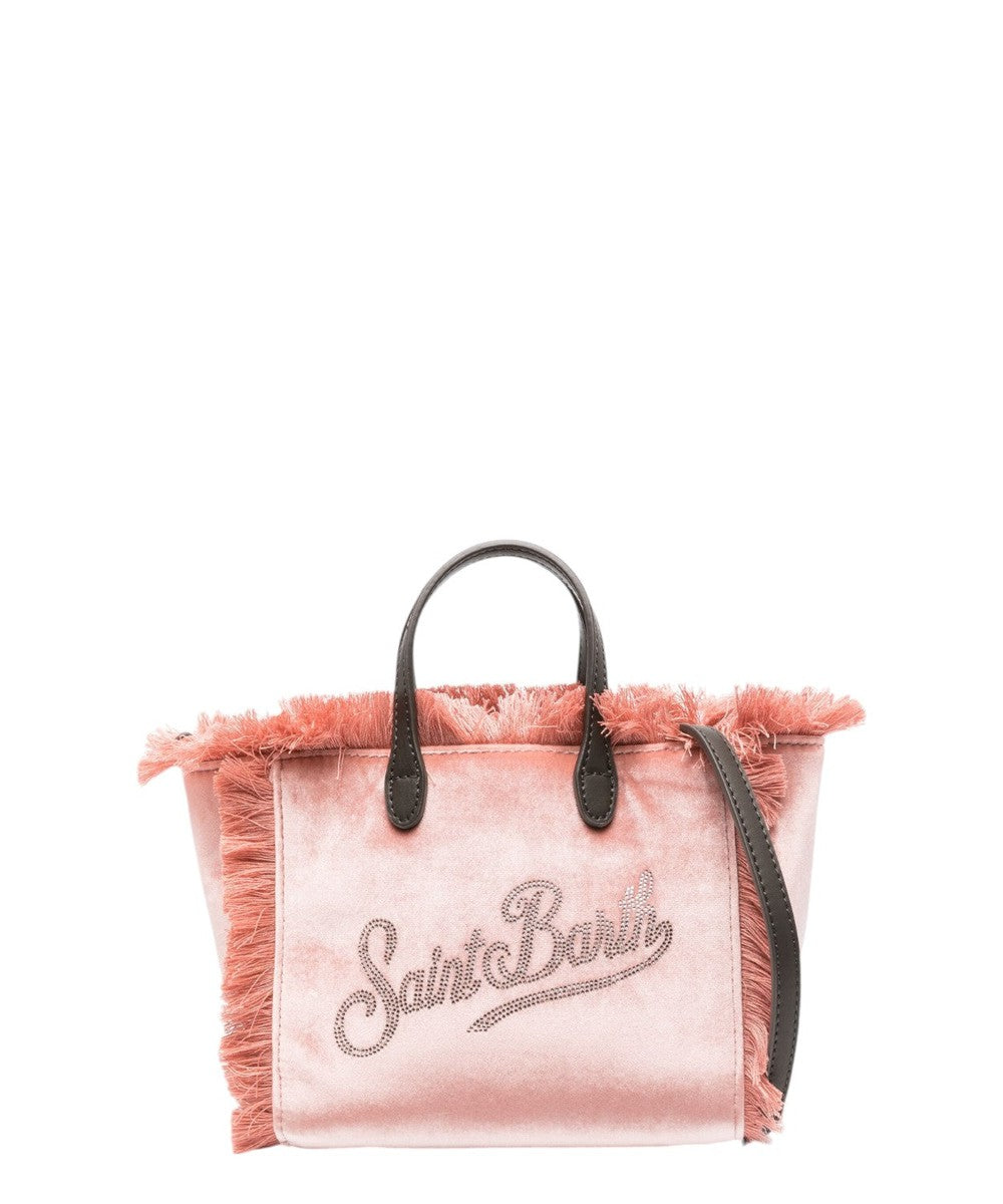 Borsa Vanity Mini in Velluto Rosa con Frange e Decorazioni-Mc2 Saint Barth-Borse a mano-Vittorio Citro Boutique