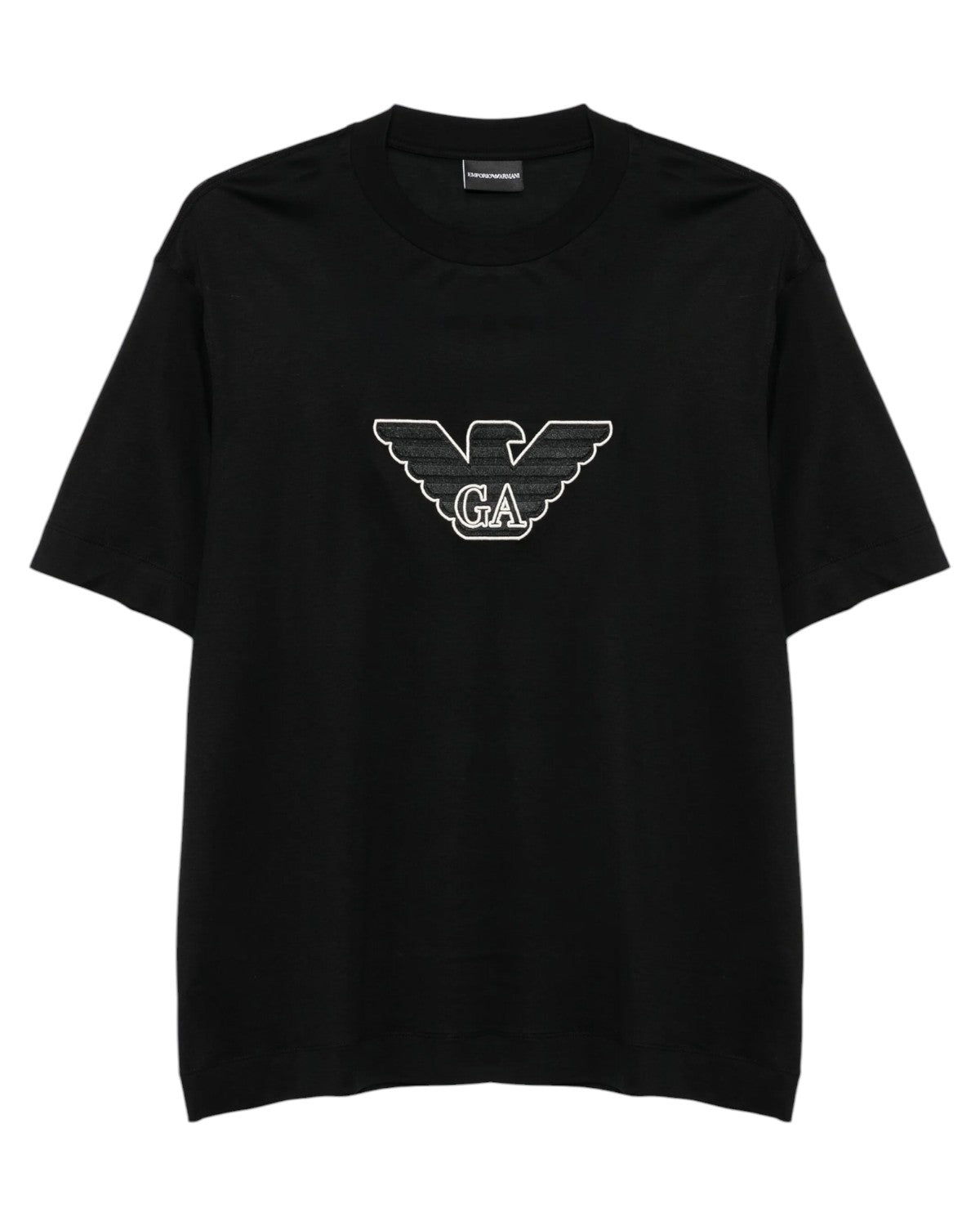 T-shirt Emporio Armani Nera con Logo Ricamato-Emporio Armani-T-shirt-Vittorio Citro Boutique