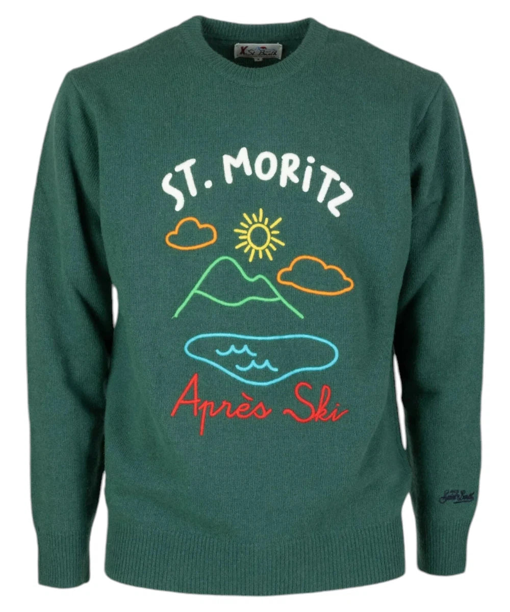 Maglione Heron Verde con Ricamo "St. Moritz"-Mc2 Saint Barth-Maglieria-Vittorio Citro Boutique