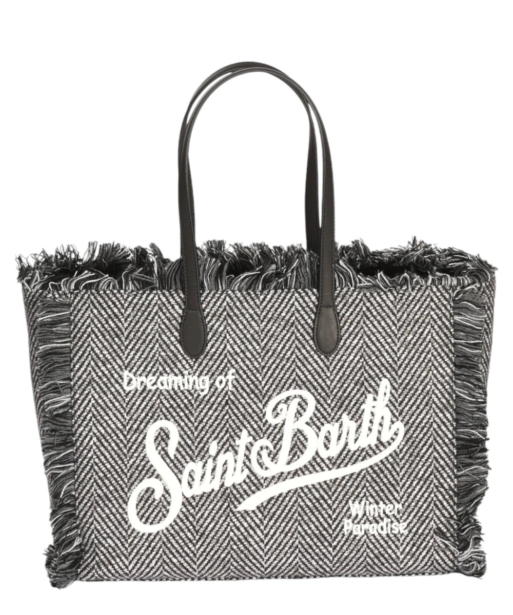 Borsa Vanity Donegal Herringbone con Frange e Tessuto in Lana-Mc2 Saint Barth-Borse a spalla-Vittorio Citro Boutique