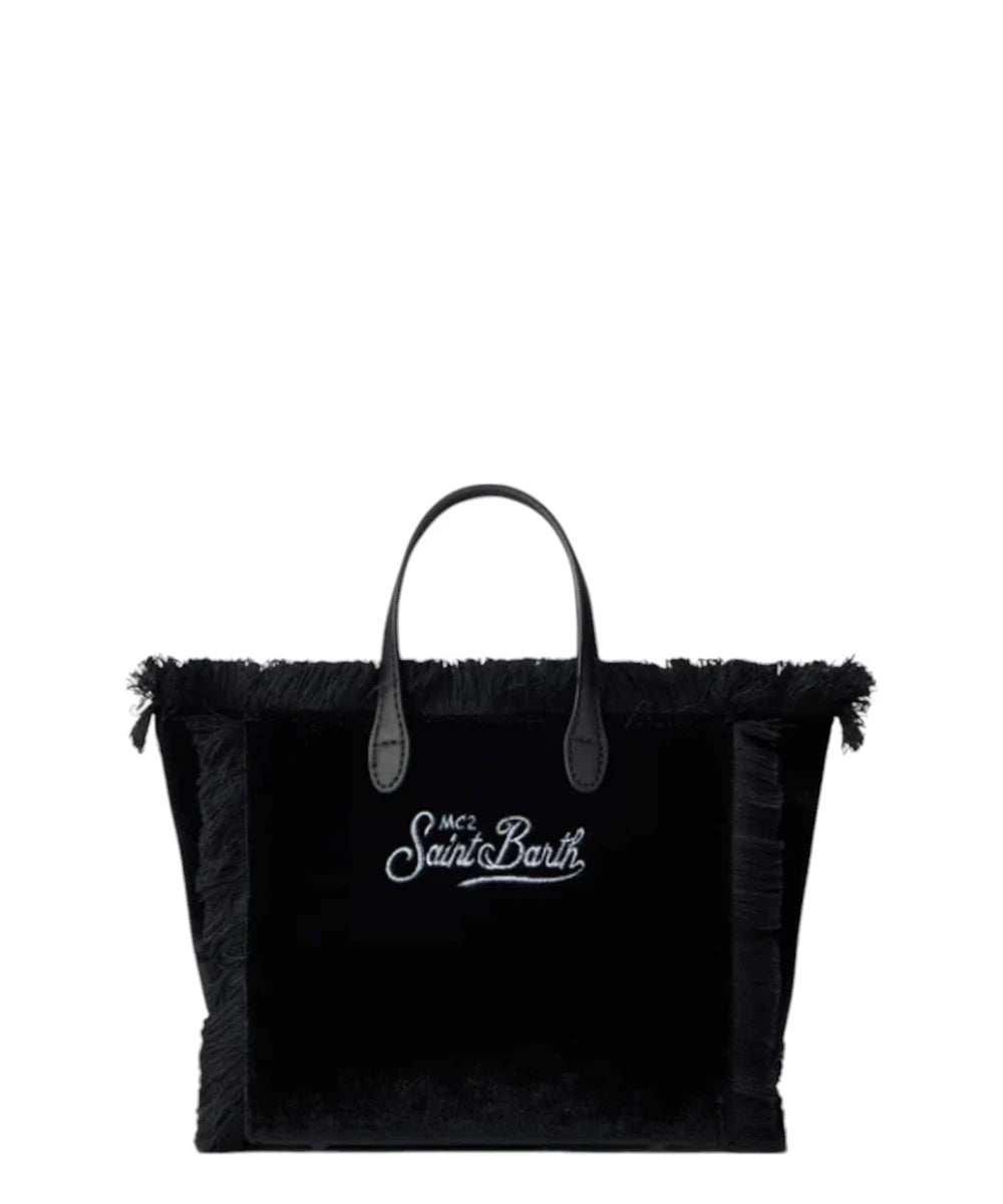 Borsa Vanity Mini in Velluto Nero con Logo Strass-Mc2 Saint Barth-Borse a mano-Vittorio Citro Boutique