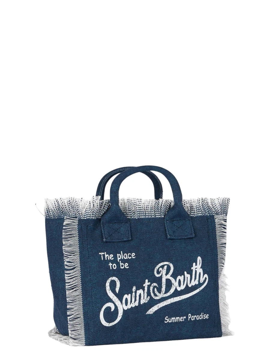 Borsa a Mano Colette in Tela di Cotone Indaco con Frange-Mc2 Saint Barth-Borse a mano-Vittorio Citro Boutique