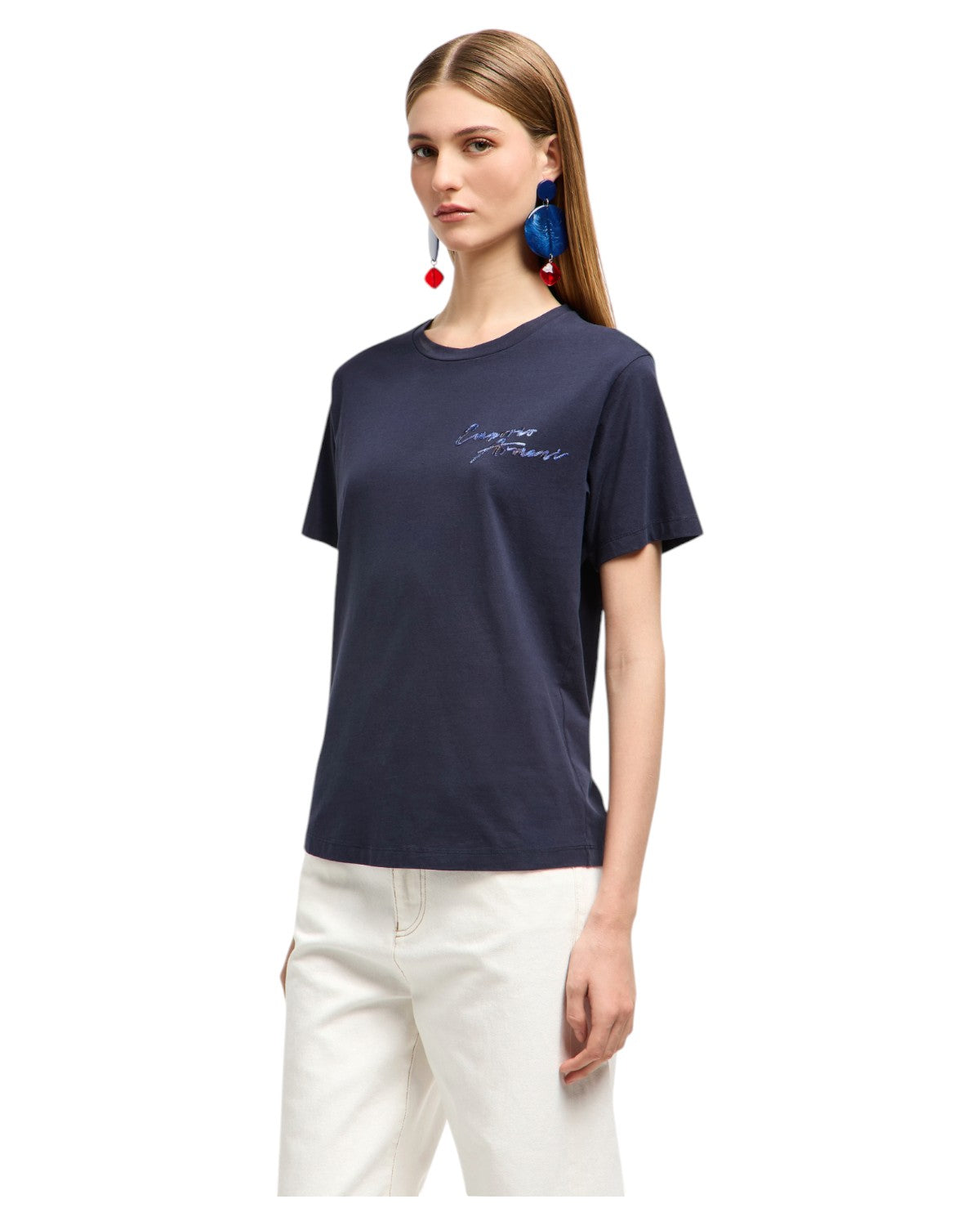 T-shirt in jersey con ricamo logo multicolor-Emporio Armani-T-shirt-Vittorio Citro Boutique