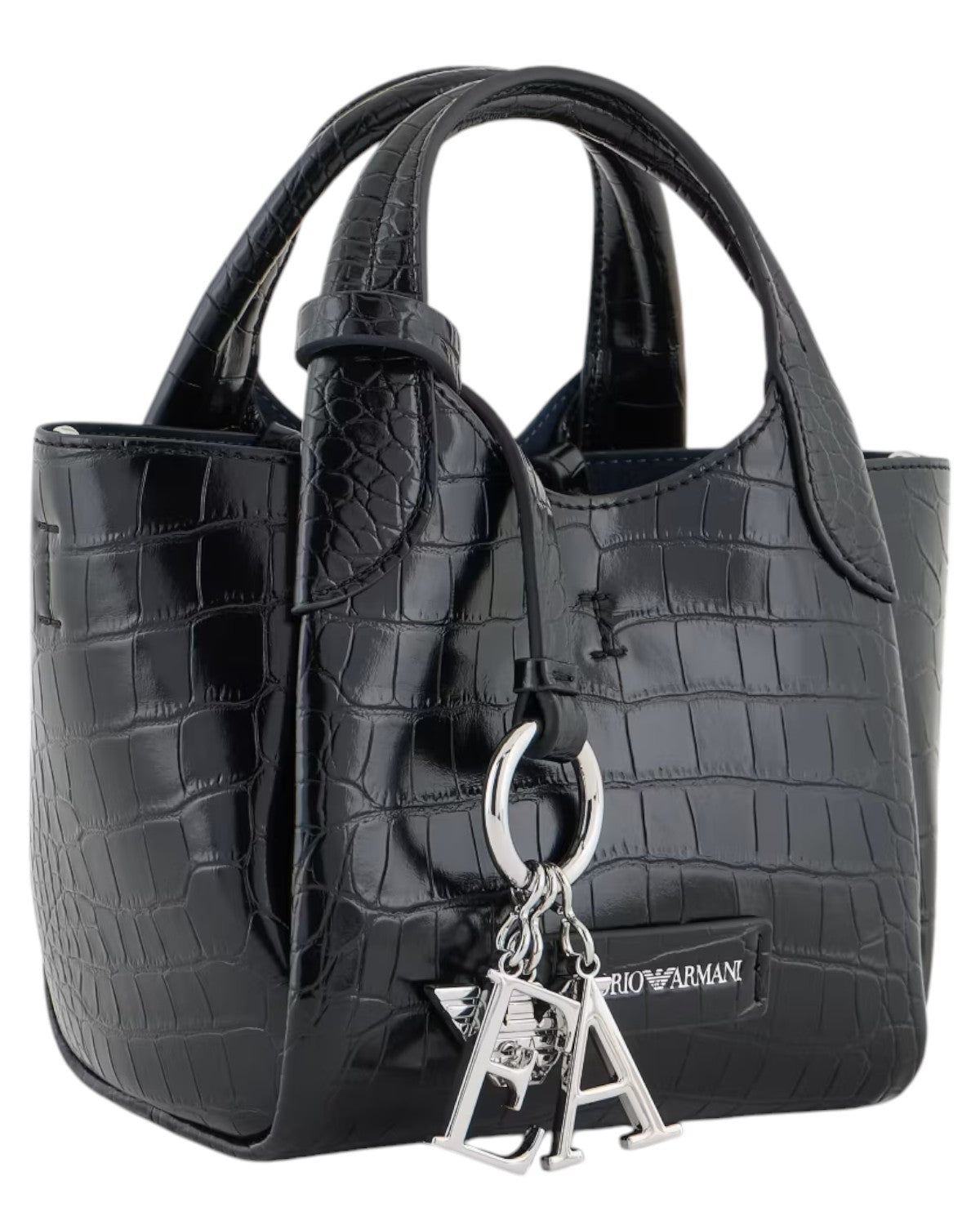 Shopper Piccola con Finish Stampa Cocco e Charm Logo-Emporio Armani-Borse a mano-Vittorio Citro Boutique