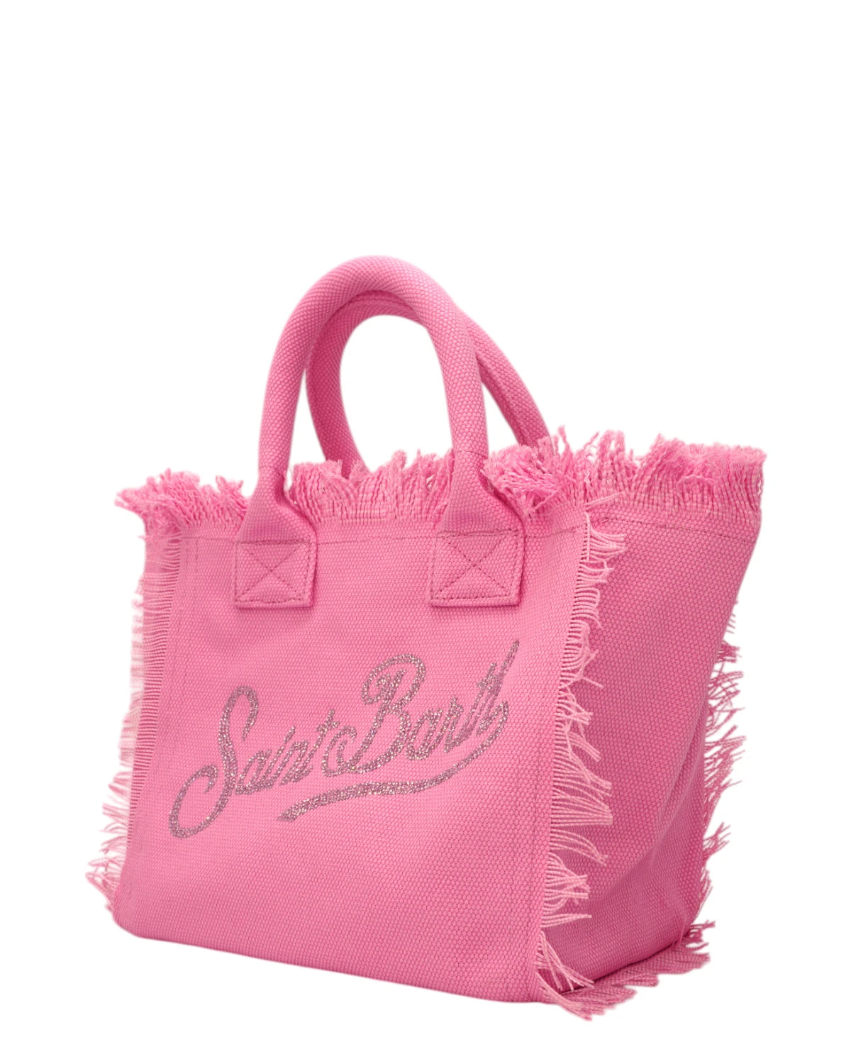 Borsa Colette in Tela di Cotone Rosa con Scritta Brillantinata-Borse a mano-Mc2 Saint Barth-Vittorio Citro Boutique