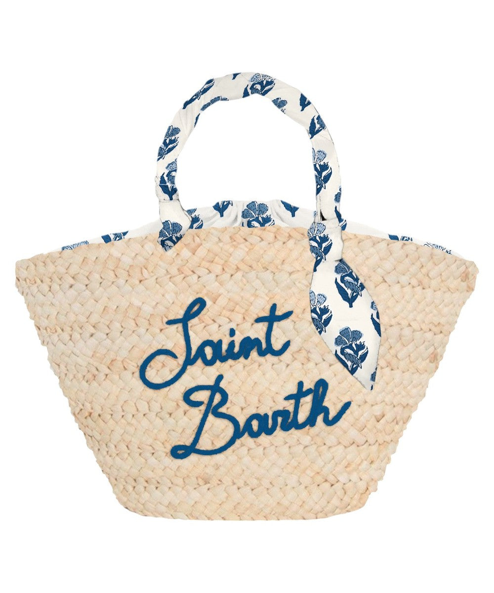 Borsa in paglia con ricamo frontale e manici in tessuto-Mc2 Saint Barth-Borse a mano-Vittorio Citro Boutique