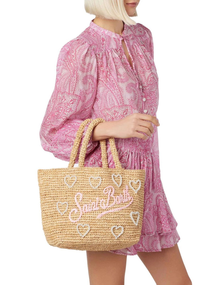 Borsa midi Beach in rafia decorata con pochette in cotone-Mc2 Saint Barth-Borse a mano-Vittorio Citro Boutique