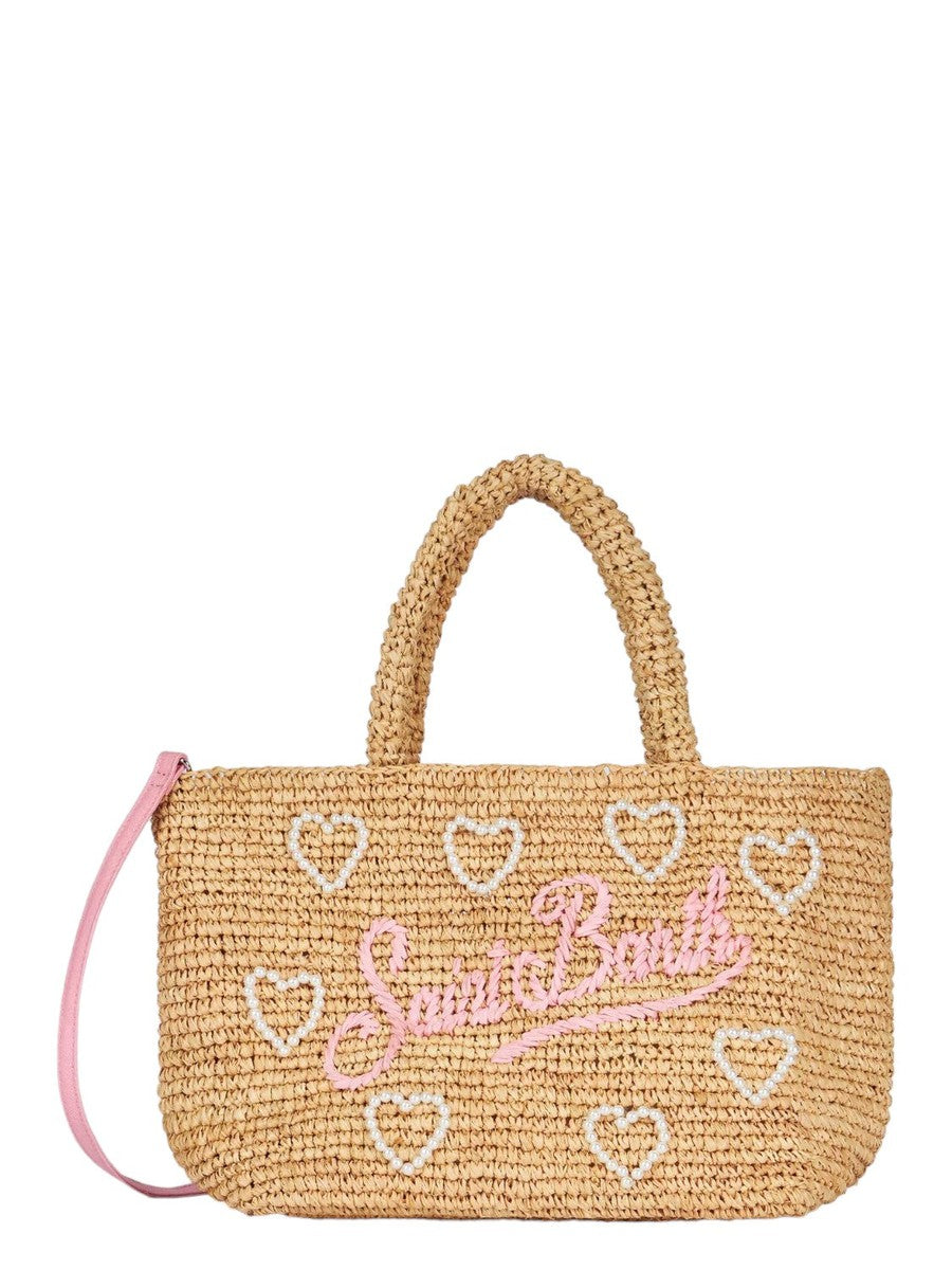 Borsa midi Beach in rafia decorata con pochette in cotone-Mc2 Saint Barth-Borse a mano-Vittorio Citro Boutique