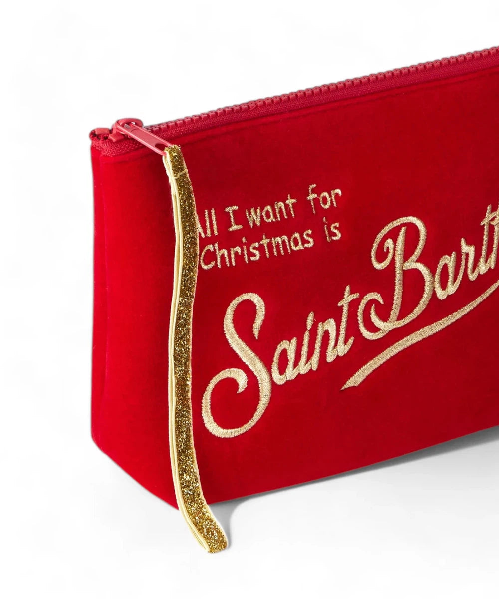 Pochette Aline in Velluto Rosso con Logo Lurex Oro-Mc2 Saint Barth-Pochette-Vittorio Citro Boutique