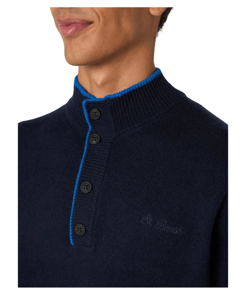 Maglione Polo Dorian in Cashmere Misto Blu Navy-Mc2 Saint Barth-Maglieria-Vittorio Citro Boutique