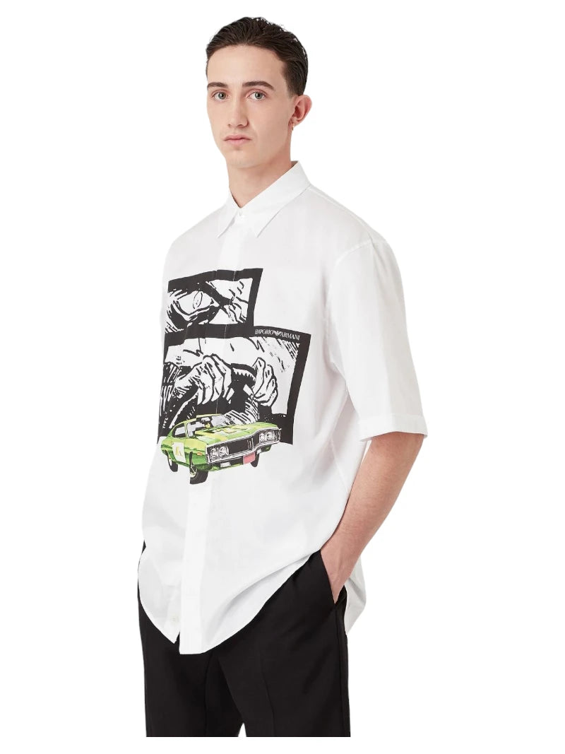 Camicia maniche corte in twill stampa racing-Camicie-Emporio Armani-Vittorio Citro Boutique