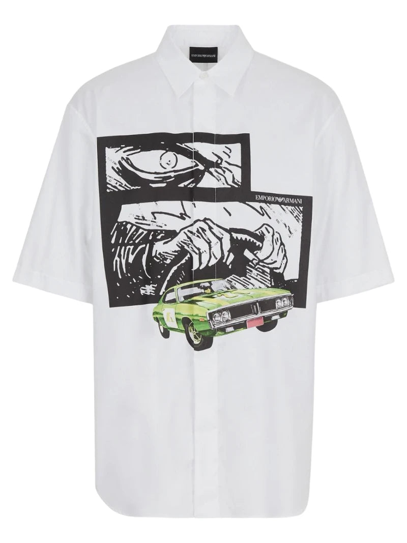 Camicia maniche corte in twill stampa racing-Camicie-Emporio Armani-Vittorio Citro Boutique