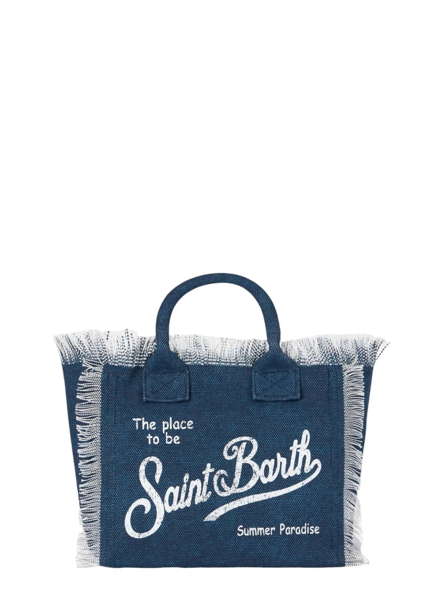 Borsa a Mano Colette in Tela di Cotone Indaco con Frange-Mc2 Saint Barth-Borse a mano-Vittorio Citro Boutique