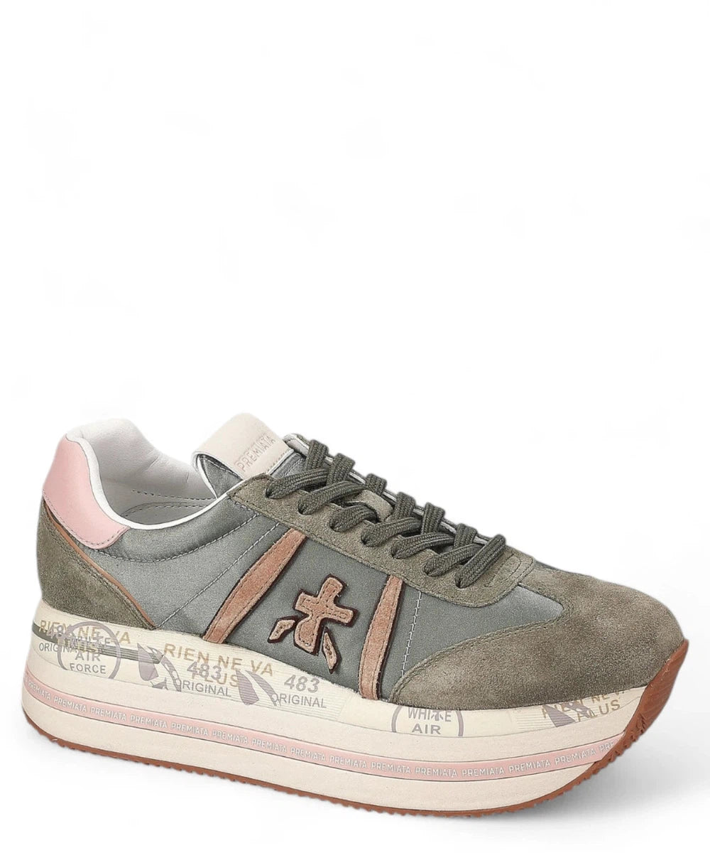 Sneakers Beth 6956 in Pelle e Tessuto con Logo a Contrasto-Premiata-Sneakers-Vittorio Citro Boutique